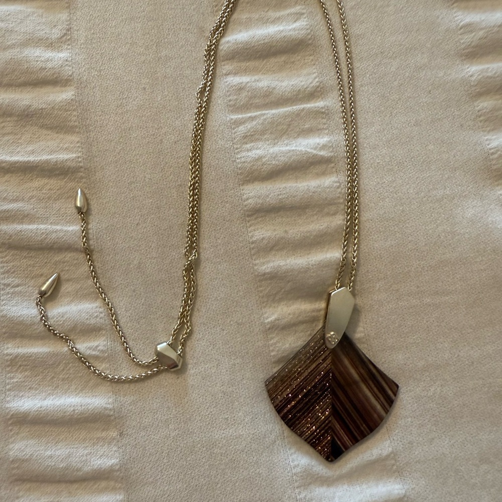 Kendra Scott Aislinn Gold‎ Plated Brown Dusted Glass Pendant Necklace